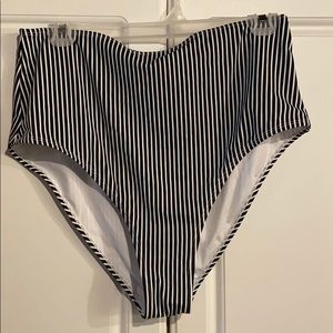 Black and White Striped High Waisted Swim Bottoms